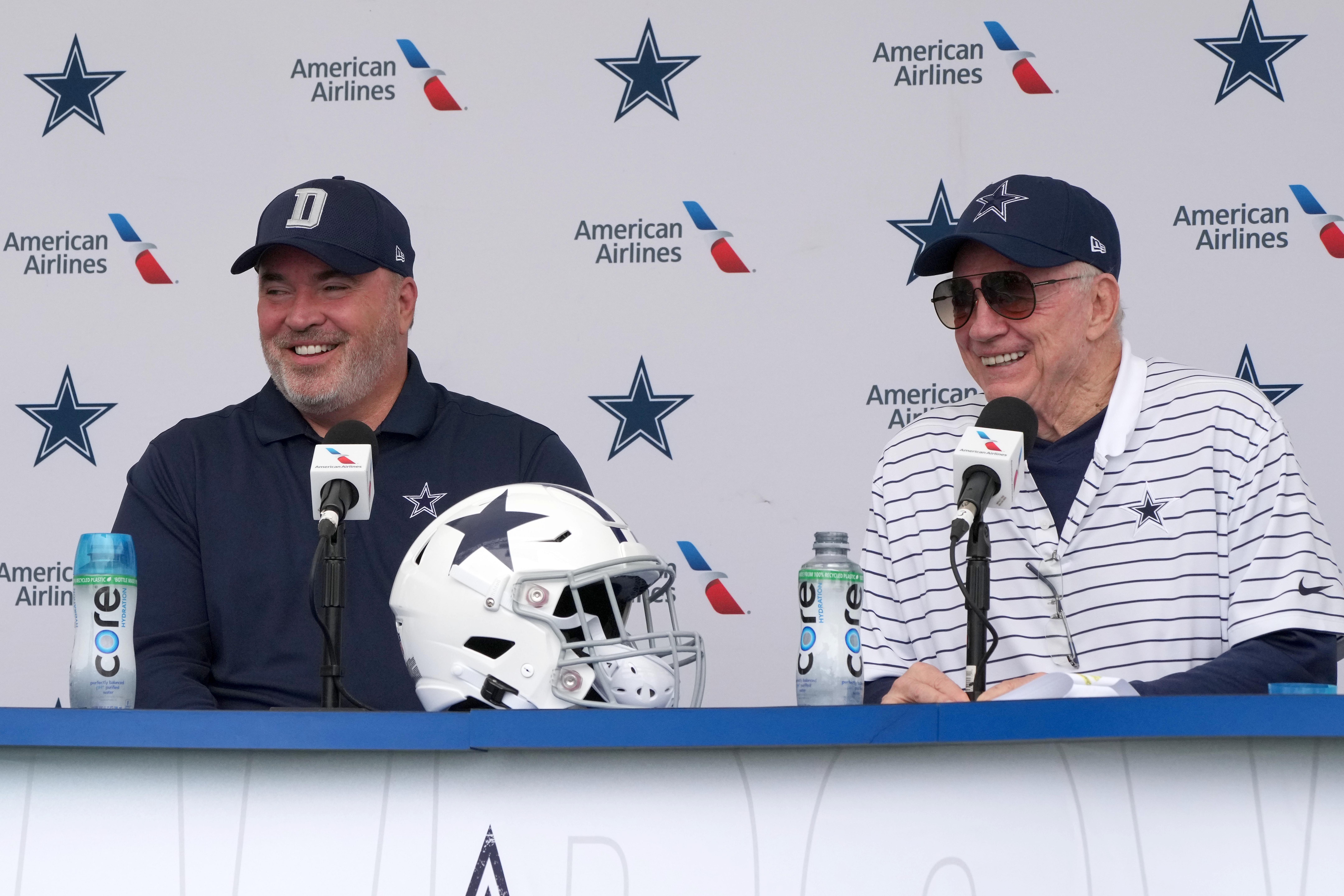 Cowboys coach Mike McCarthy and Dallas owner Jerry Jones.